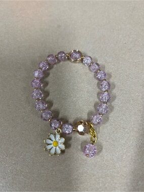 Lilac Daisy Charm Beaded Bracelet - Unbranded
